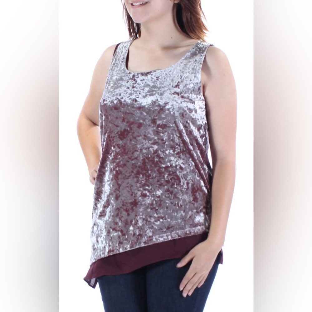 INC Velvet Sleeveless Top in Burgundy Silver M NWT